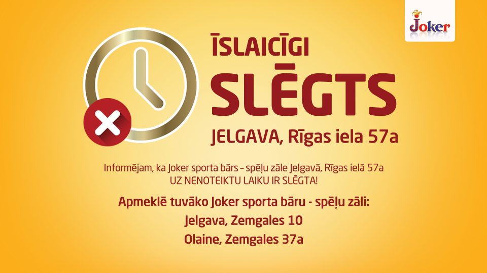 Īslaicīgi slēgts sporta bārs–spēļu zāle Jelgavā, Rīgas ielā 57a